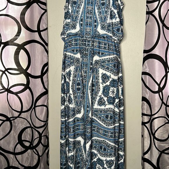Blue, White, Pattern Full Length Maxi Dress Size 8 - Picture 2 of 13